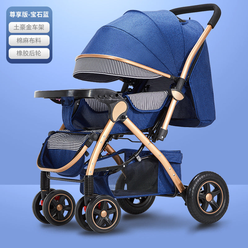 Baby stroller for children, lightweight and easy to fold, can sit and lie down with umbrella, good driver, four wheels and high view