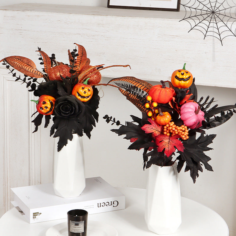 Halloween black maple leaf cuttings Ghost Festival horror home decoration simulation flower cuttings dead branches skull cuttings
