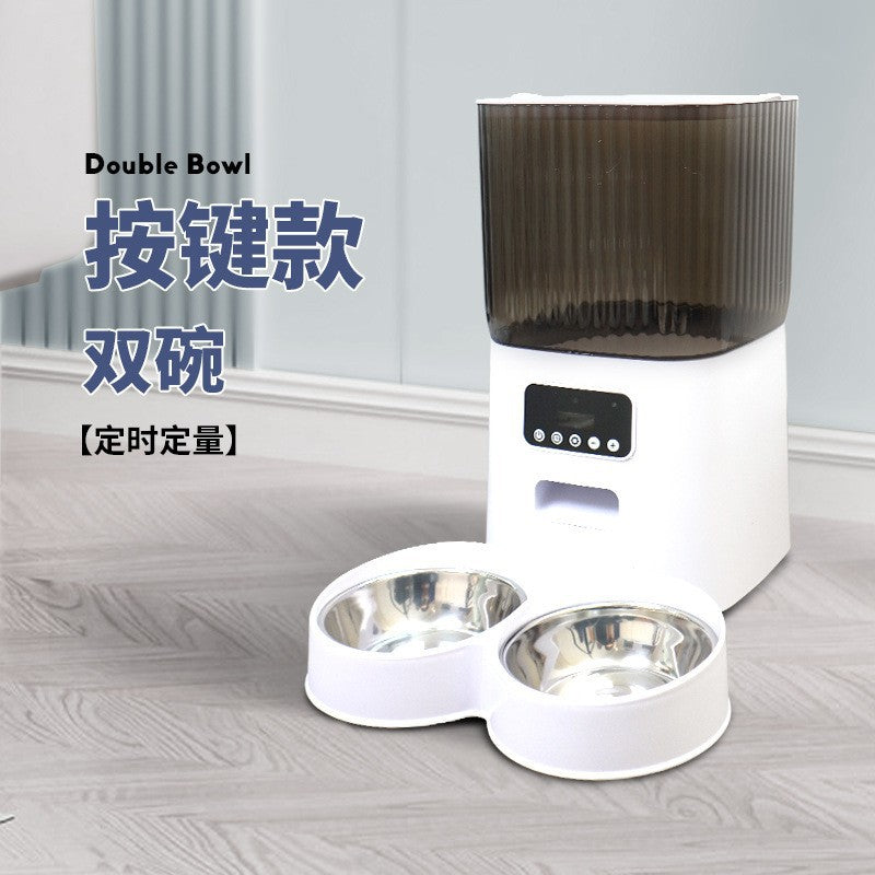 Smart automatic pet feeder with timed and quantitative feeding function, remote control, double bowl for cat and dog food, wholesale