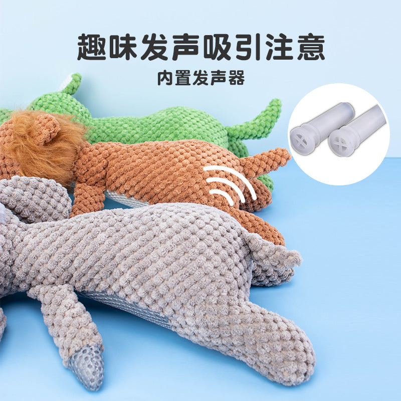 Cross-border pet plush toy, dog vocal toy, prone lion, elephant, wolf molars, bite-resistant companion toy