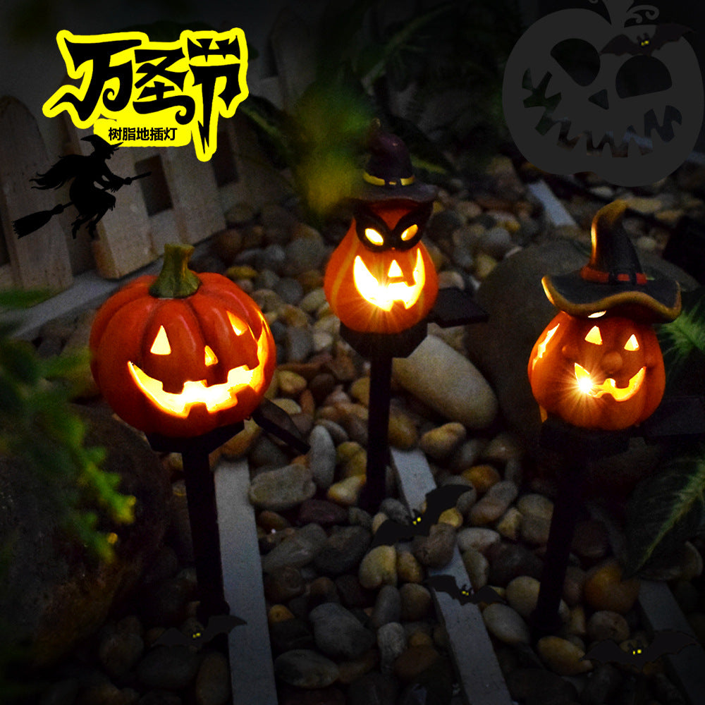 New solar outdoor courtyard Halloween pumpkin lantern resin craft garden ghost festival atmosphere decoration ground plug