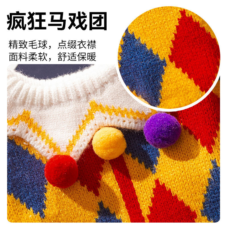 Autumn and Winter Dog Cute Funny Crazy Circus Clown Sweater Halloween Cat Suit Pet Dog Clothes