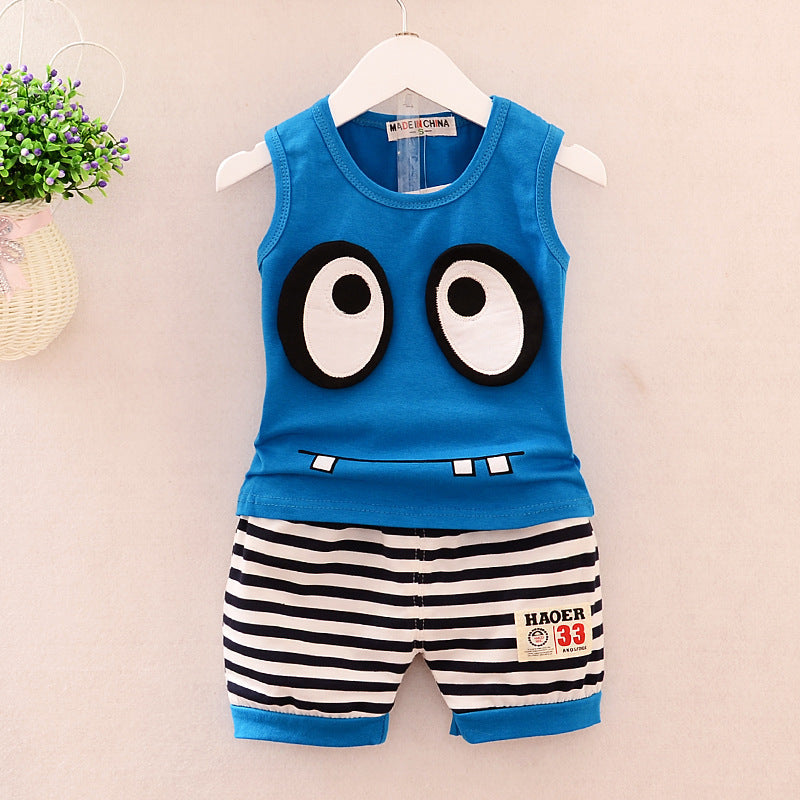Korean children's clothing summer clothes girls summer cartoon flower vest suit 0-4 years old baby girl shorts two-piece suit trendy