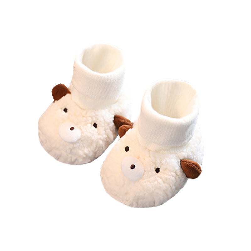 Autumn and winter infant shoes plus velvet 0-1 year old baby soft sole non-falling cotton shoes keep warm newborn full moon shoes and socks