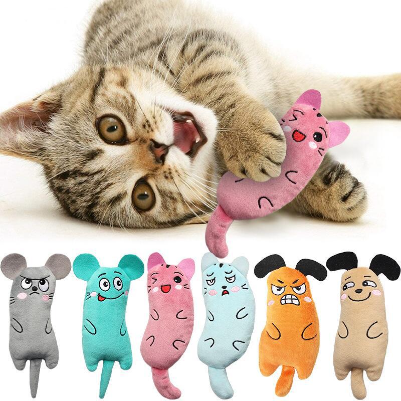 Cat Toys Pet Plush Embroidery Catnip Toy Animal Expression Ears Tail Bite Resistant Teething Cat Toy