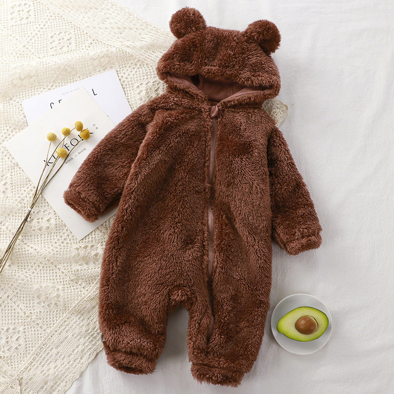 Cross-border baby jumpsuit winter newborn warm crawling suit baby plush outerwear coverall pajamas bear romper
