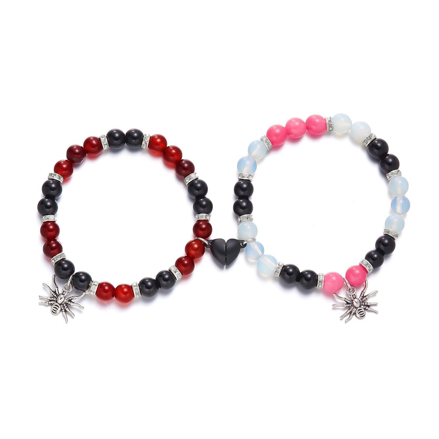 Cross-border new Halloween jewelry personality creative spider heart magnetic couple bracelet elastic beaded jewelry for women
