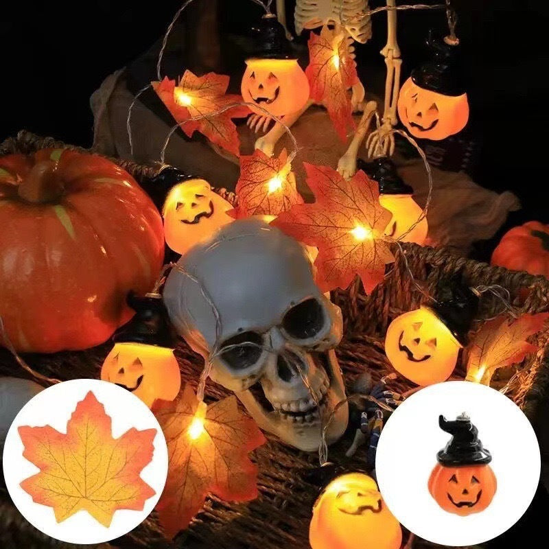 Cross-border maple leaf pumpkin LED light string Halloween room courtyard party decoration lights simulation leaf string lights