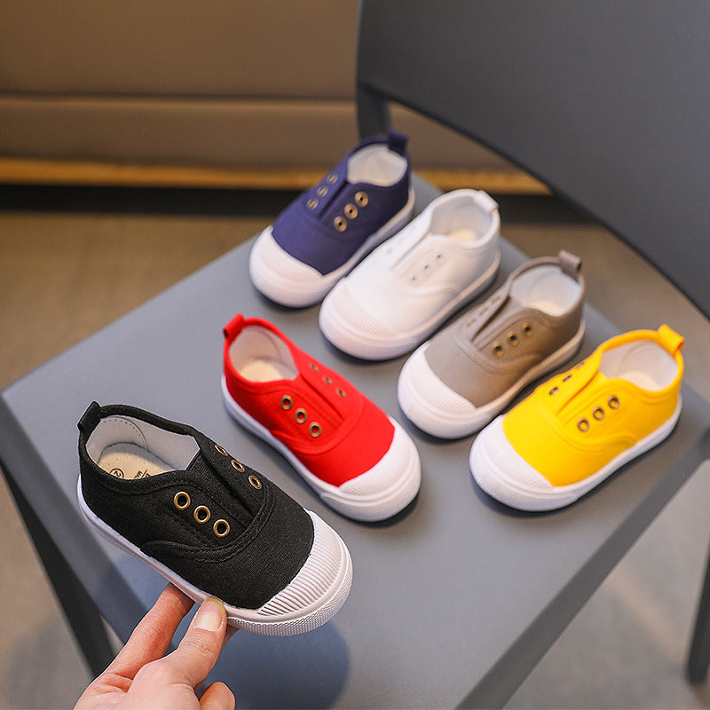 Children's shoes spring and autumn new one-step children's canvas shoes baby soft-soled shoes student kindergarten white indoor wholesale