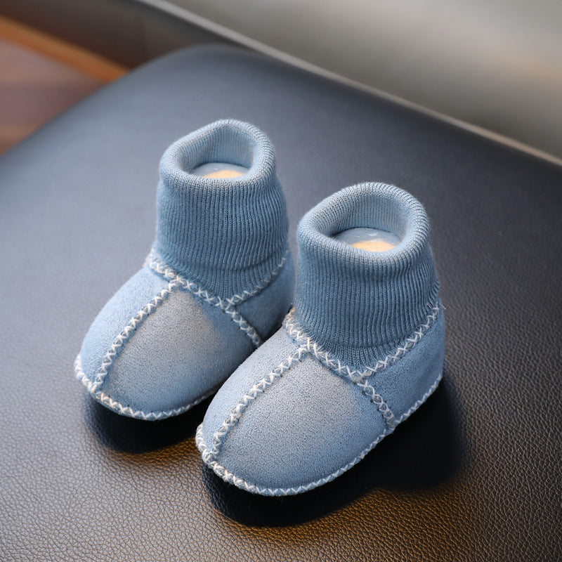 Sheepskin and fur integrated baby shoes and socks keep warm and velvet autumn and winter baby cotton shoes soft soles will not fall off toddler shoes newborn