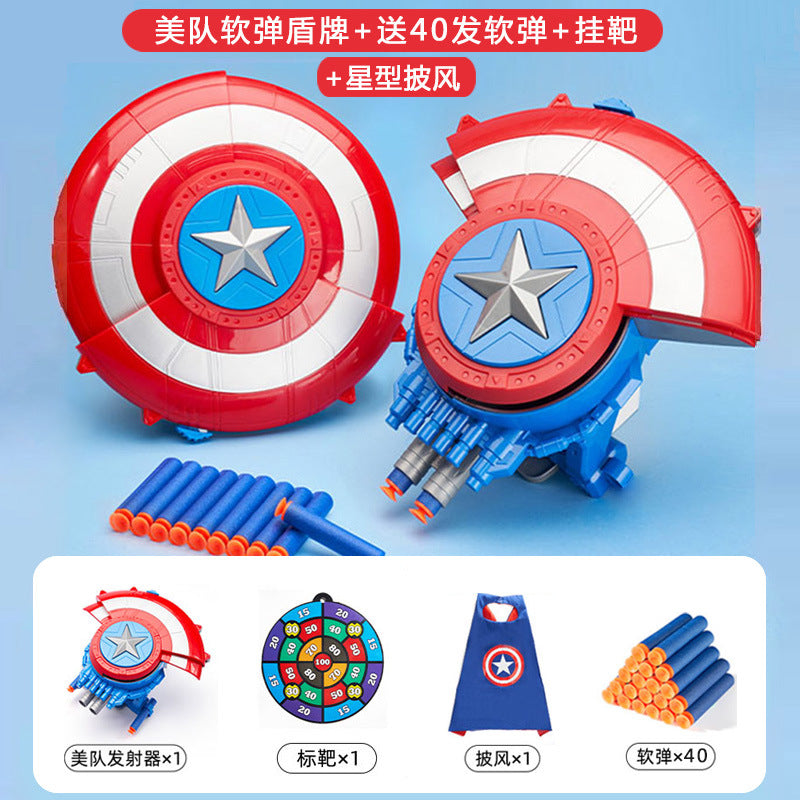 Cross-border Captain America shield launcher deformable boy luminous ejection Marvel Halloween soft bullet toy