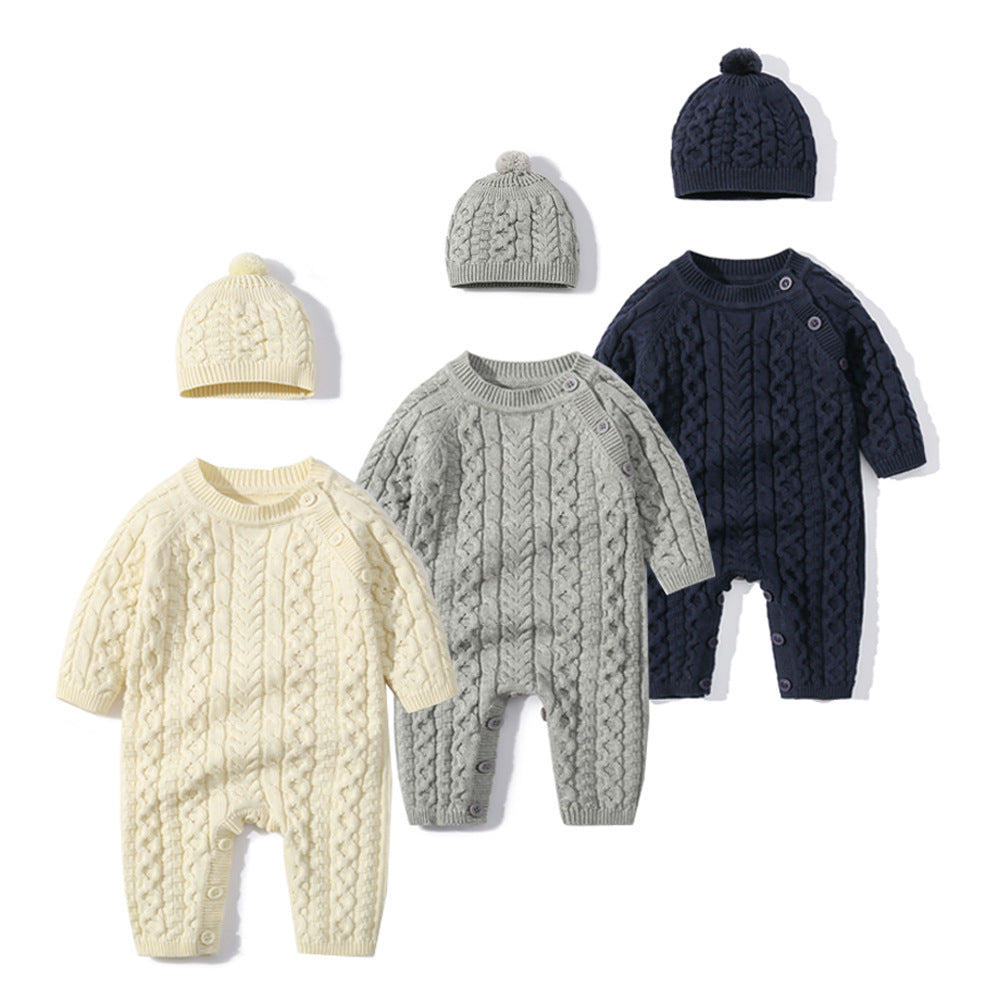 Baby sweaters autumn and winter infant clothes European and American knitted twist baby romper fashionable baby crawling clothes