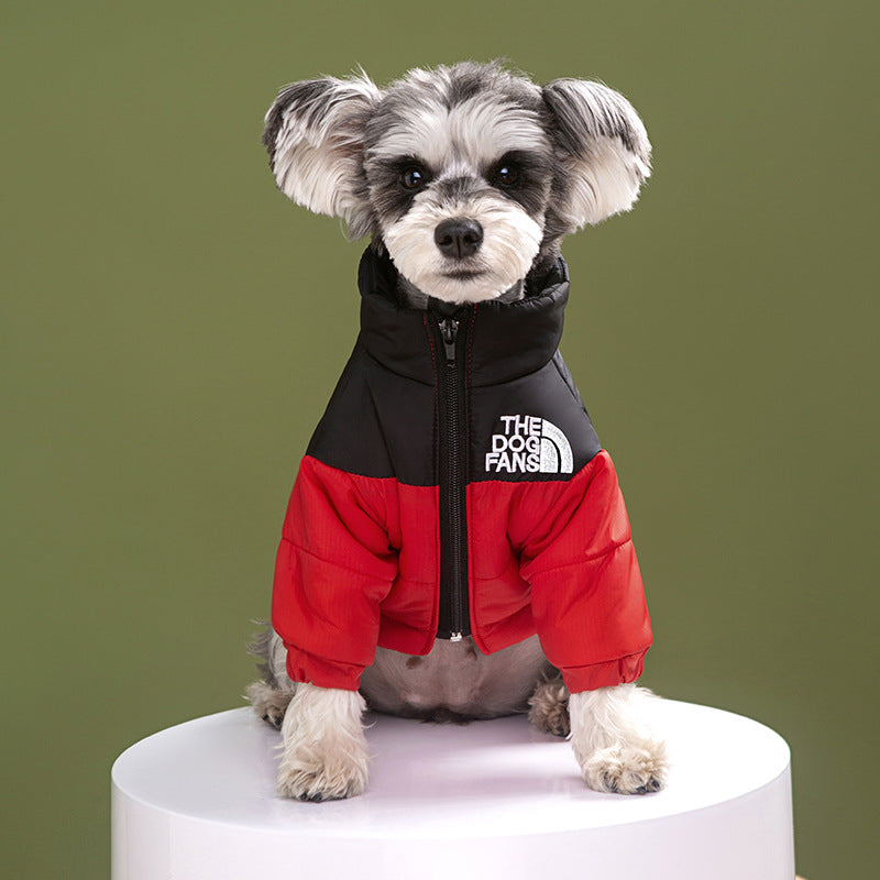 Pet clothes trendy brand dog face cotton coat windproof and rainproof dog clothes for medium and large dogs winter warm cotton coat jacket