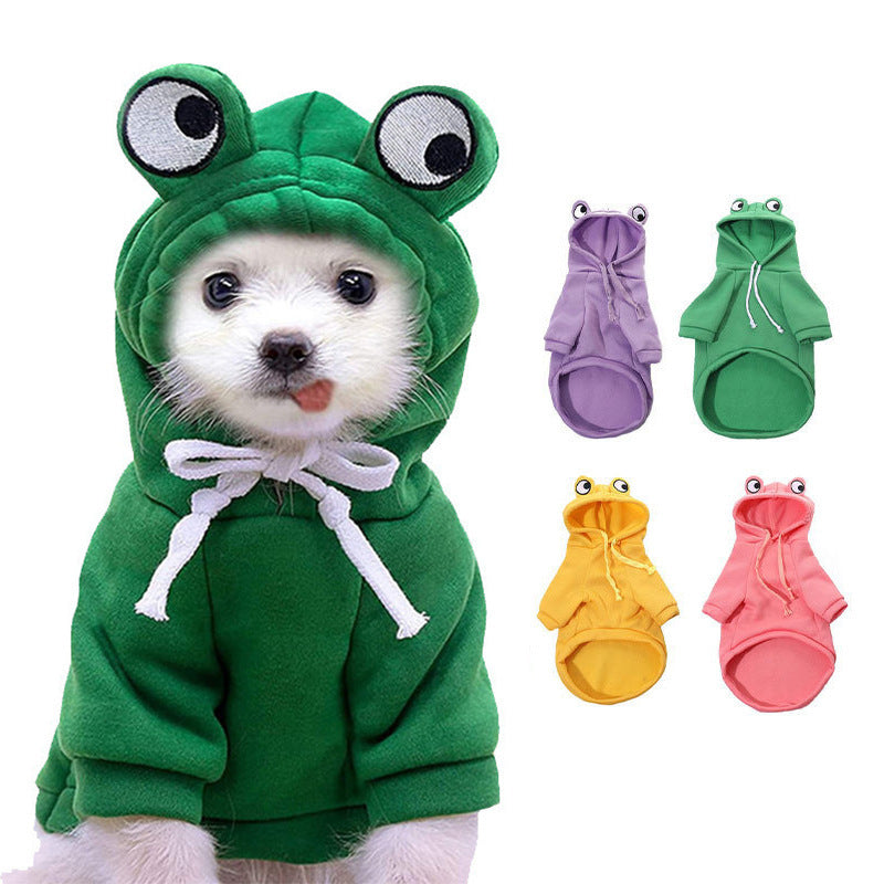 Cross-border puppy cat pet hooded cotton coat autumn and winter fleece warm frog sweater pet clothes dog clothing