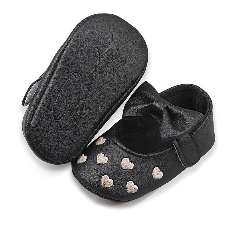Spring and Autumn Style Embroidered Heart Bow Baby Shoes Pre-Step Shoes 0-1 Years Old Hand-Cuddle Shoes for Boys and Girls Soft Sole