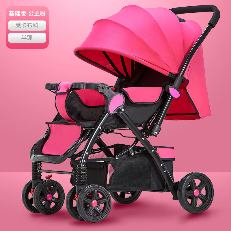 Baby stroller for children, lightweight and easy to fold, can sit and lie down with umbrella, good driver, four wheels and high view