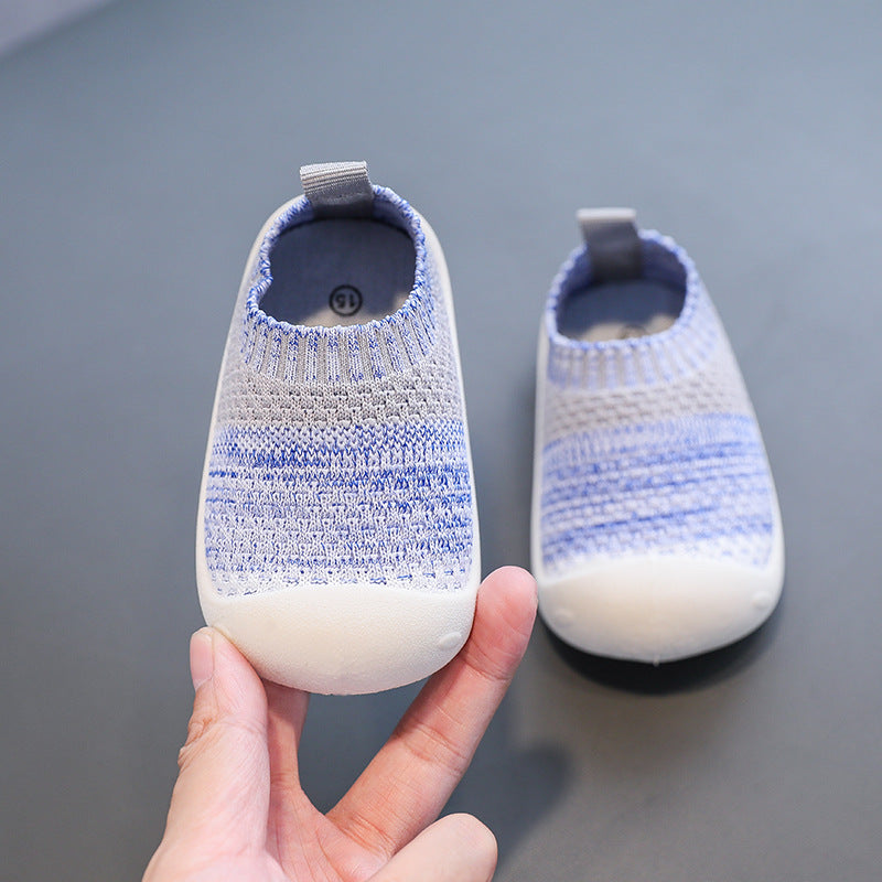 Baby toddler shoes soft bottom breathable flying woven spring and autumn baby shoes 2021 new one-year-old 1-3 non-slip knitted