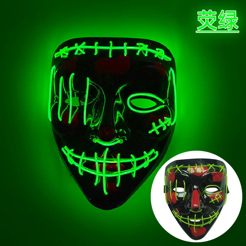 Amazon EL cold light Halloween mask LED luminous black V-shaped mask ghost dance cold light mask in stock