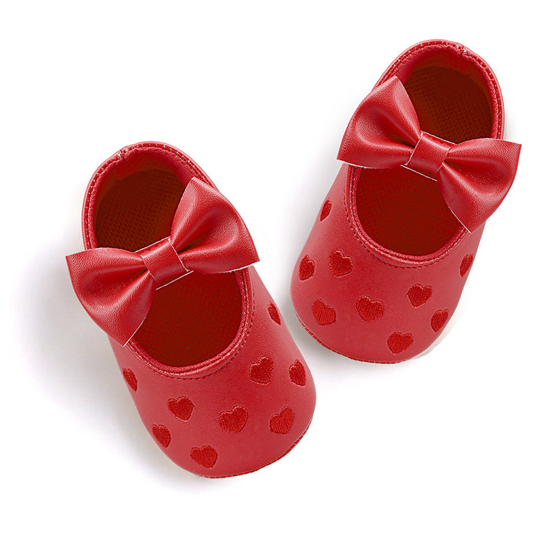 Spring and Autumn Style Embroidered Heart Bow Baby Shoes Pre-Step Shoes 0-1 Years Old Hand-Cuddle Shoes for Boys and Girls Soft Sole
