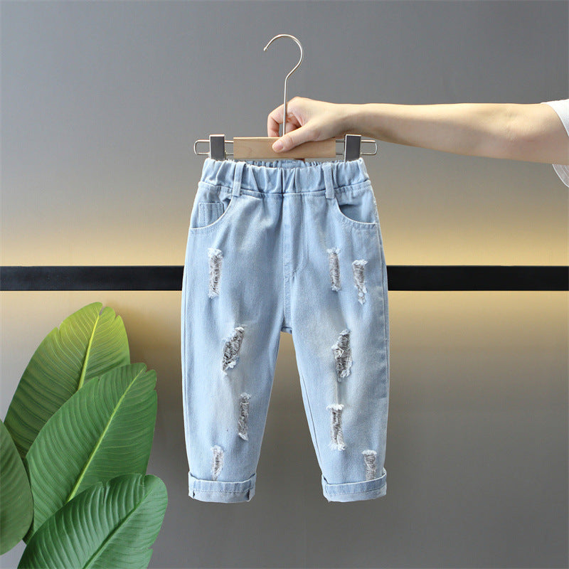 Boys jeans spring and autumn children's clothing 2024 new style children's street style handsome spring baby pants trendy cool