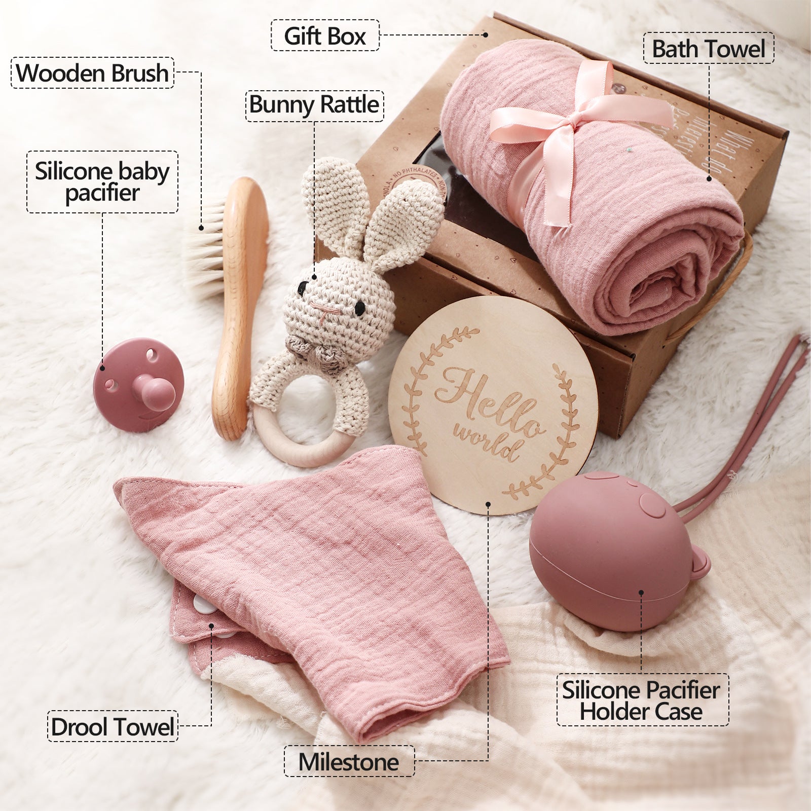 Amazon baby full moon cross-border birth souvenir bath towel wool brush baby bath saliva towel pacifier set