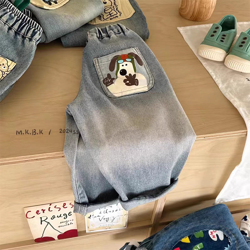 Children's 2025 spring and autumn new small and medium-sized children's baby casual trousers stylish side pocket grinding white boys jeans