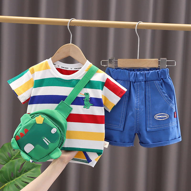 Boys' summer suit, stylish boy, handsome and fashionable two-piece set of children's clothing, baby boomer's clothing, baby's summer clothing
