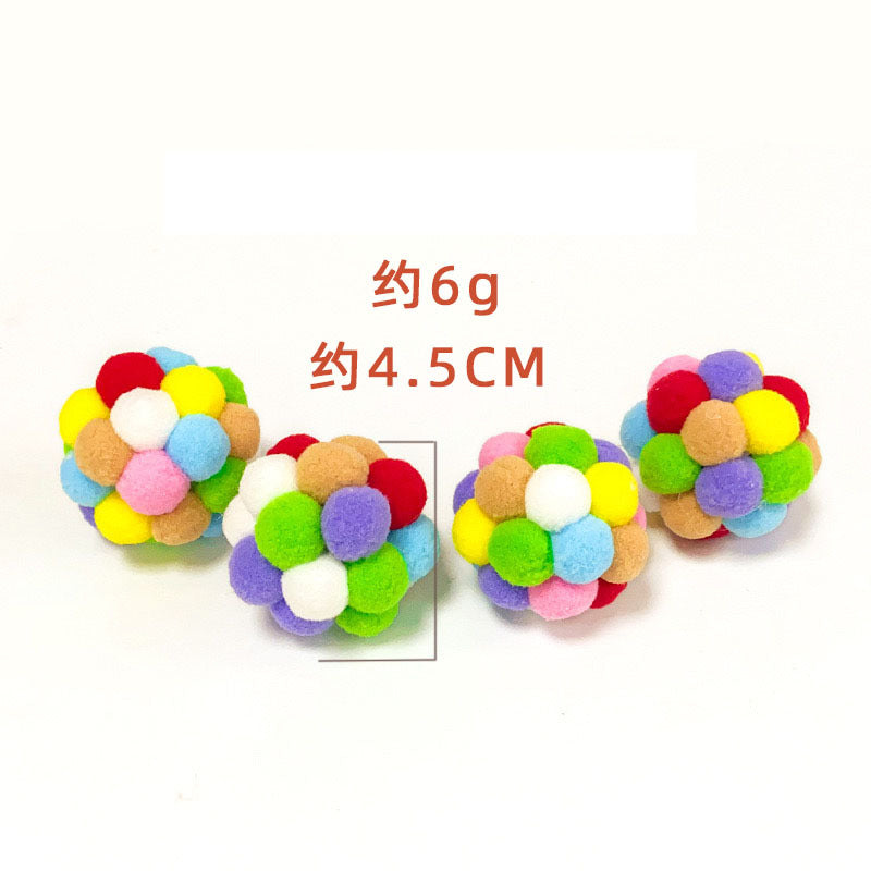 Pet supplies toy ball set colorful handmade bell elastic ball self-hilarious scratch-resistant and bite-resistant plush cat toy