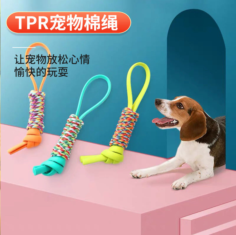Cross-border hot sale TPR dog rope grinding teeth resistant cotton rope knot pet cotton rope toy puppy teeth cleaning rope wholesale
