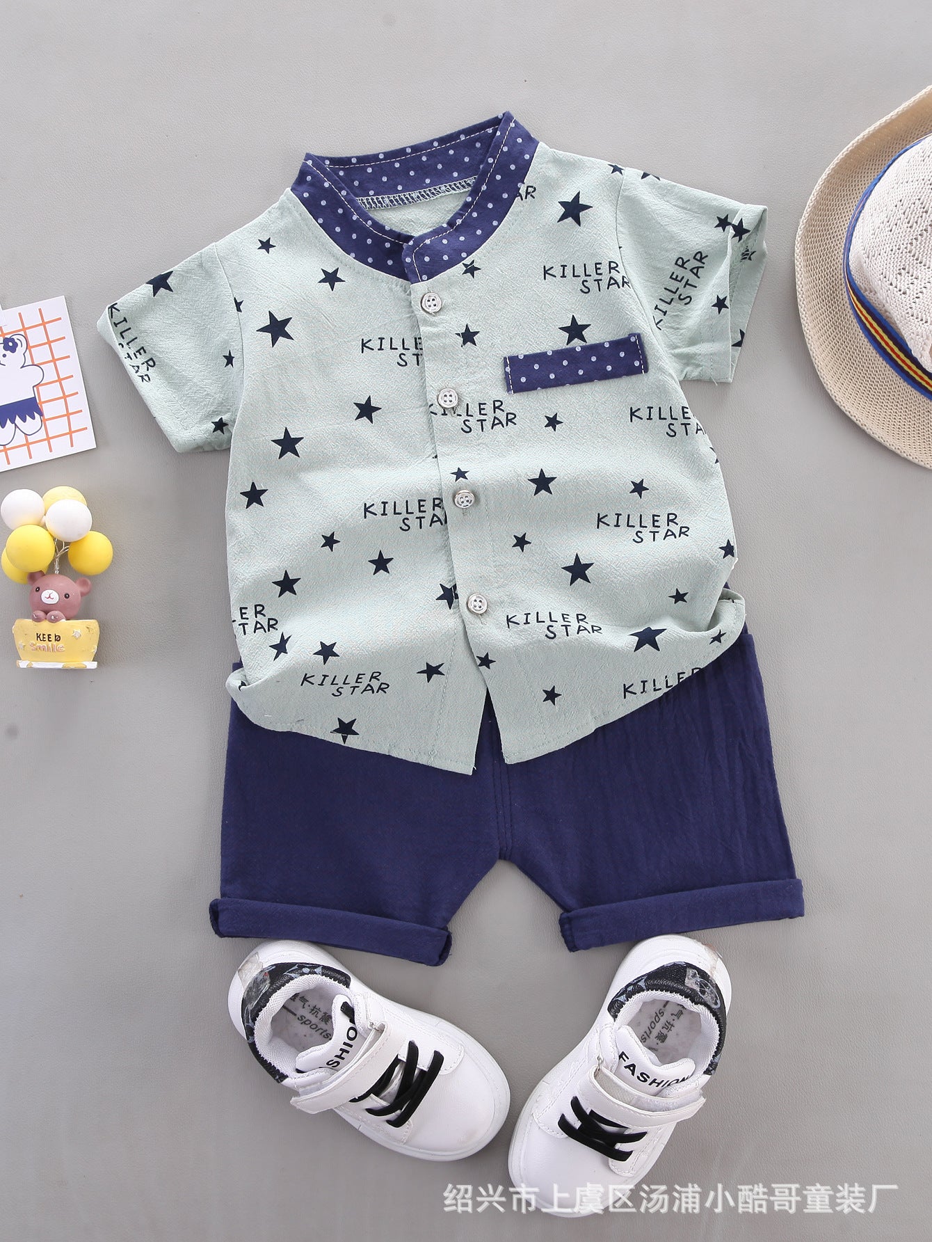 Cross-border children's clothing source manufacturers wholesale summer Korean version of thin baby suits cartoon trendy casual two-piece suits
