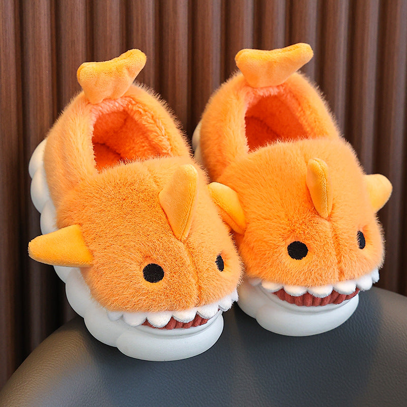 Children's cotton slippers autumn and winter waterproof home indoor non-slip boys cute shark pattern baby child cotton slippers