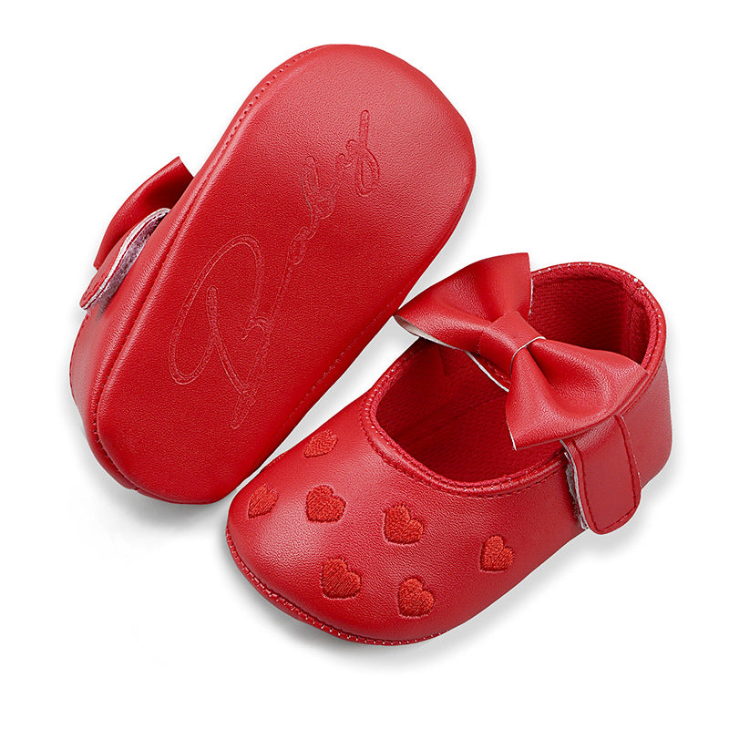Spring and Autumn Style Embroidered Heart Bow Baby Shoes Pre-Step Shoes 0-1 Years Old Hand-Cuddle Shoes for Boys and Girls Soft Sole