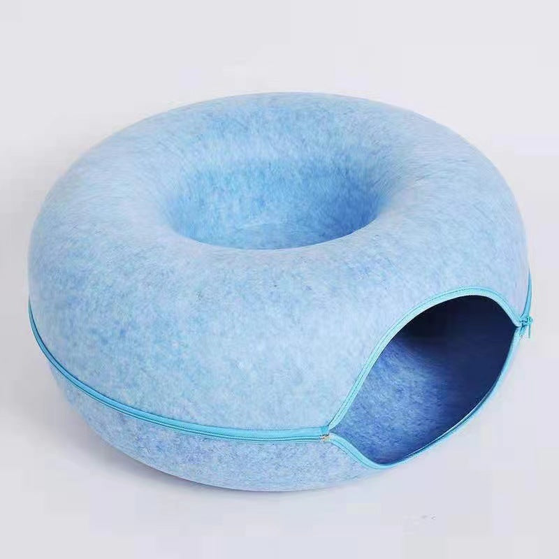 Cross-border Amazon supply felt donut cat bed with zipper cat tunnel cat toy double-layer cat pet bed