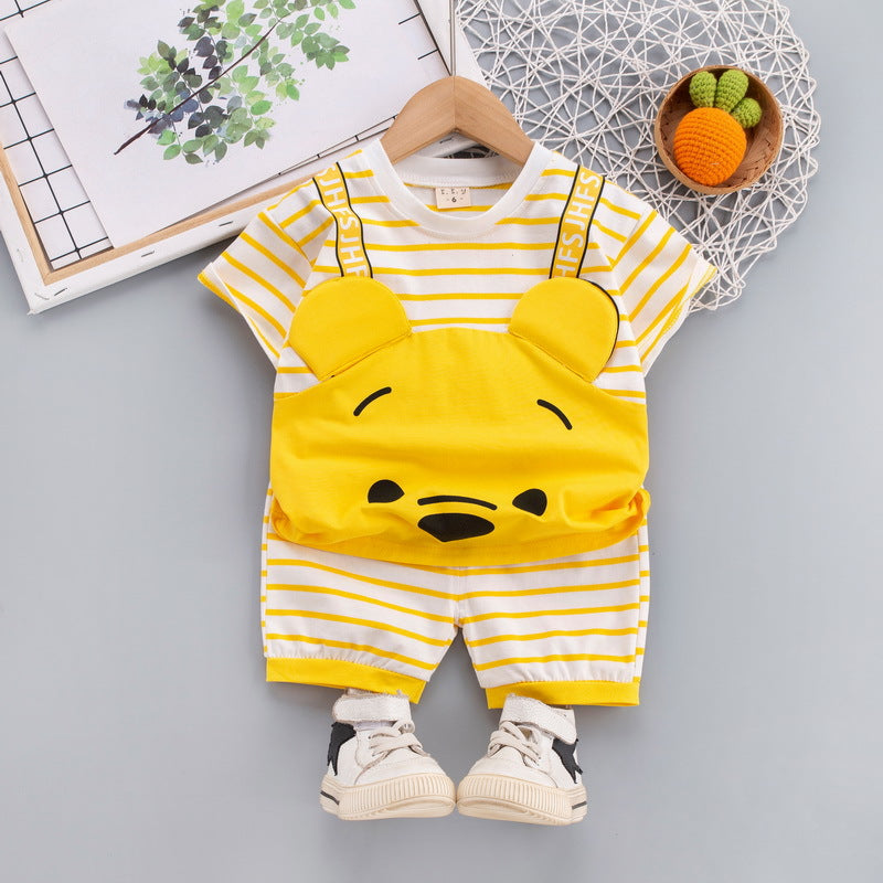 2023 children's clothing summer new style children's clothing boys baby infant suit T-shirt short-sleeved two-piece suit Korean version cross-border