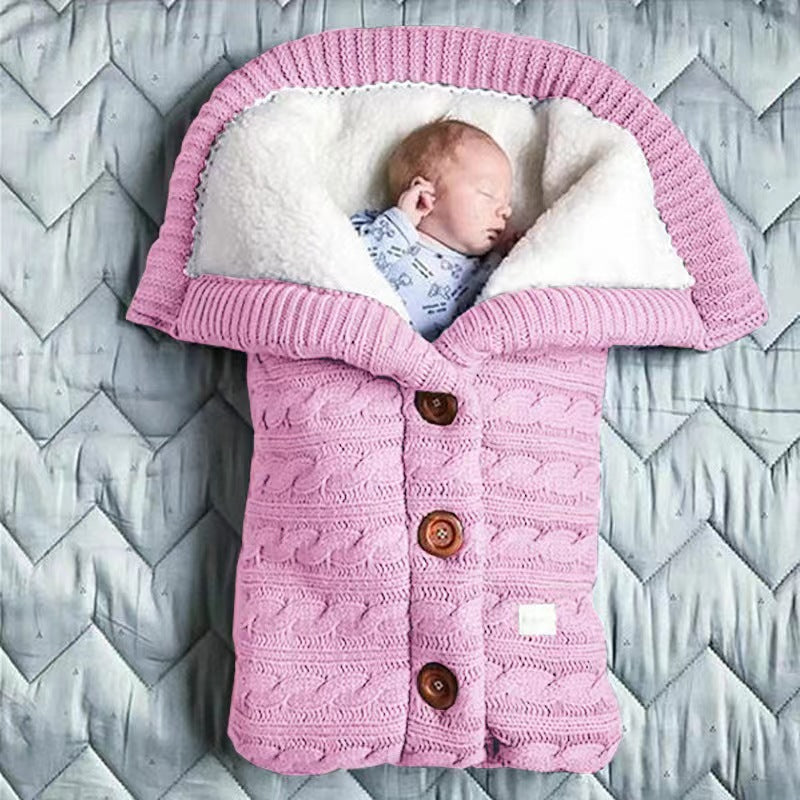 Autumn and winter baby stroller sleeping bag European and American new button sleeping bag baby wool knitted plus velvet thick warm sleeping bag