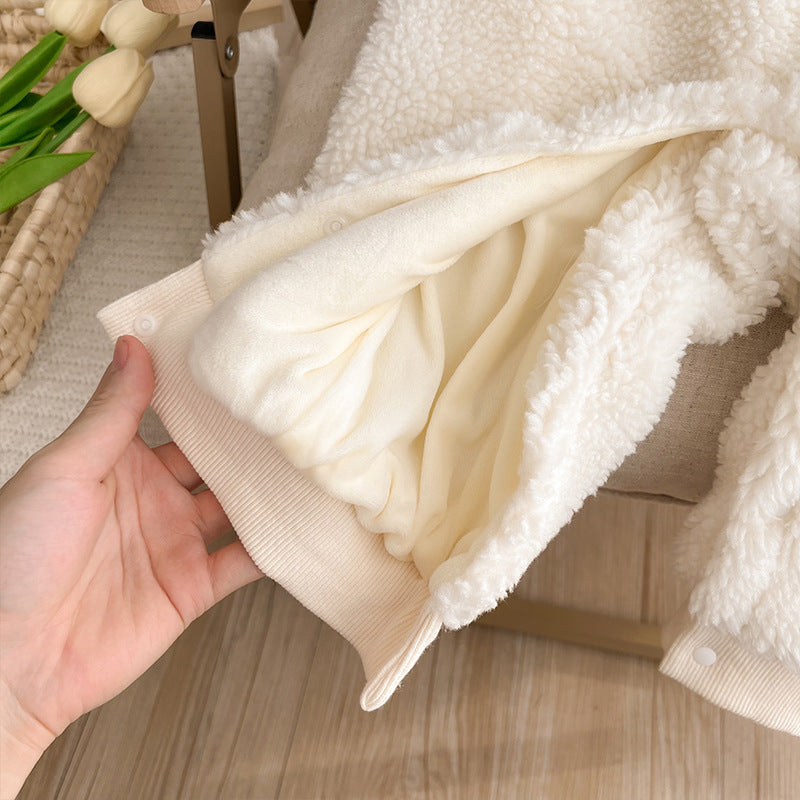 Newborn baby clothes, autumn and winter clothes for going out, cute baby boy jumpsuits, plus velvet, warm going out clothes, winter clothes