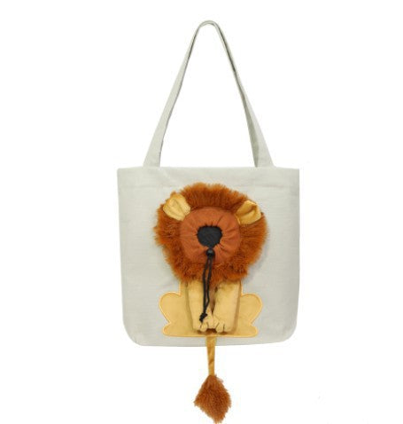 New outcropping lion-shaped shoulder bag cat and dog small pet canvas out-going tote bag pet bag