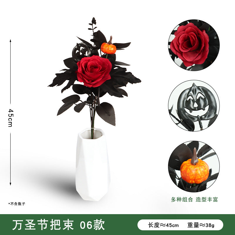 Halloween black maple leaf cuttings Ghost Festival horror home decoration simulation flower cuttings dead branches skull cuttings