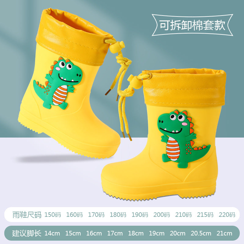 Children's rain boots kindergarten baby new style girls non-slip waterproof rain boots drawstring boy water shoes cartoon high