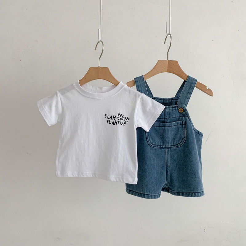Children's denim overalls 2024 new girls' thin overalls baby fashionable summer loose shorts