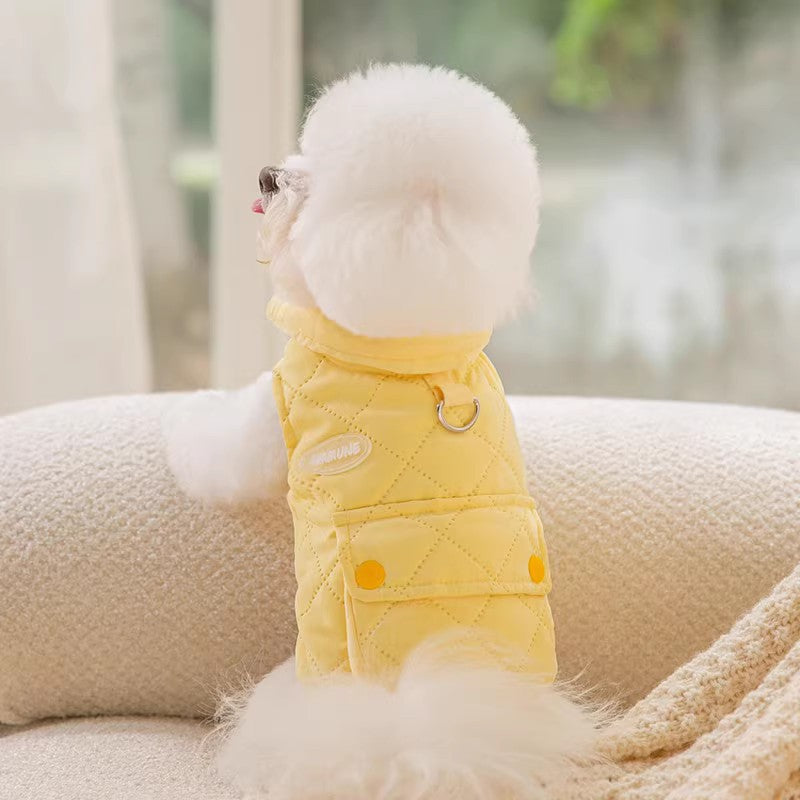 Thickened autumn and winter puppy dog clothes vest Teddy Bichon small dog can be pulled warm cat pet clothing