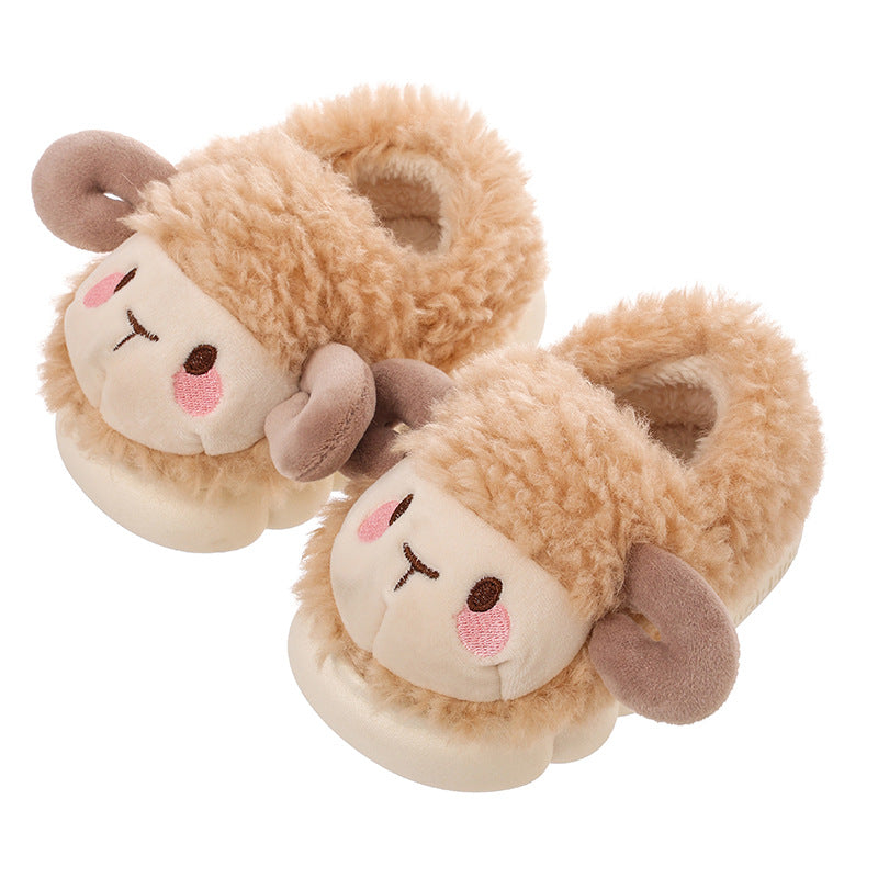 Children's cotton slippers autumn and winter 2023 new boys and girls indoor heels home warm baby fur slippers