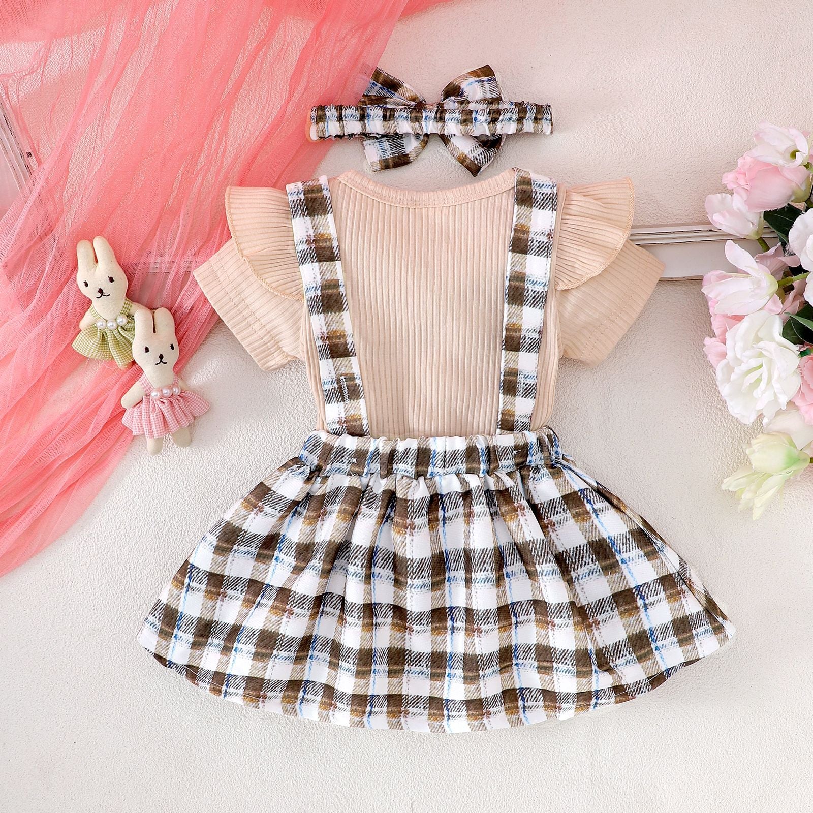 Cross-border European and American summer baby girl suits for infants and young children multi-color rompers with short sleeves, animal patch overalls and headdresses