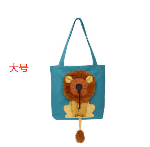 New outcropping lion-shaped shoulder bag cat and dog small pet canvas out-going tote bag pet bag