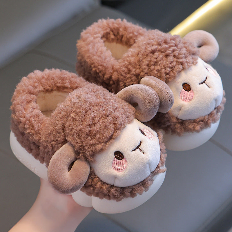 Children's cotton slippers autumn and winter 2023 new boys and girls indoor heels home warm baby fur slippers