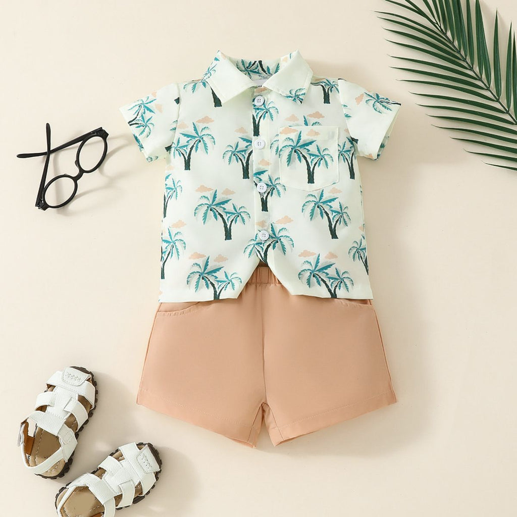 Children's clothing 2024 summer new style baby boy shirt dress cartoon cute top solid color shorts two-piece suit