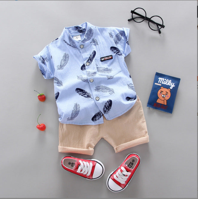 Cross-border children's clothing source manufacturers wholesale summer Korean version of thin baby suits cartoon trendy casual two-piece suits