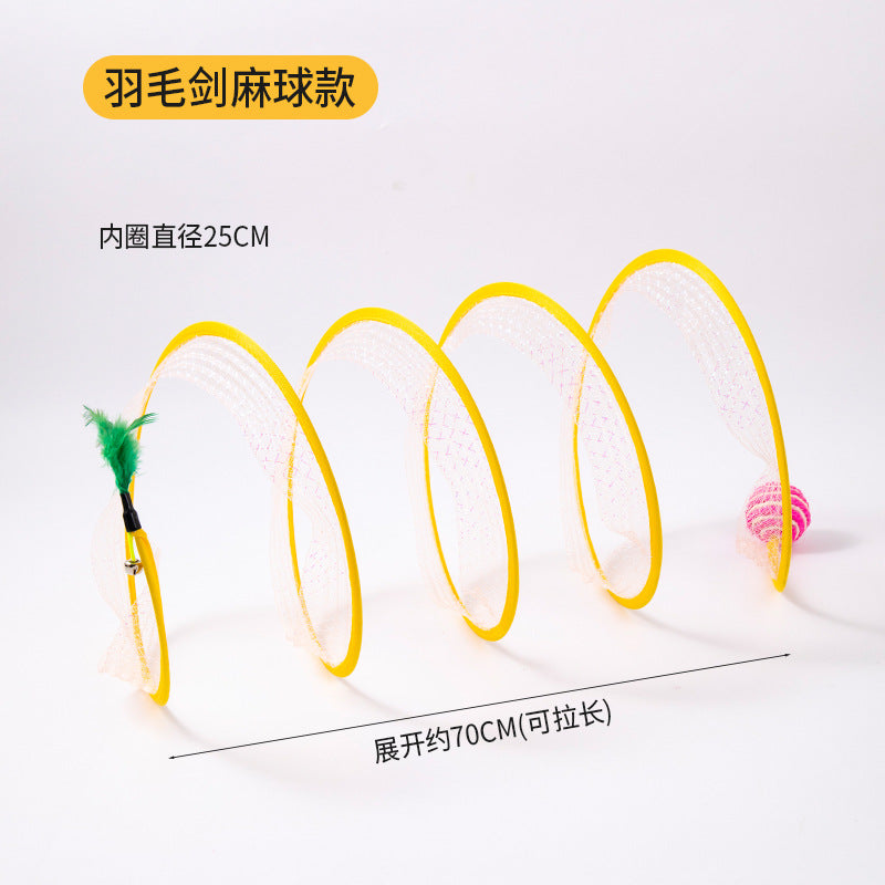 Cat Tunnel Pet Toy Feather Mouse Bell Cat Self-entertainment Fun Elastic Net Foldable Cat Tunnel