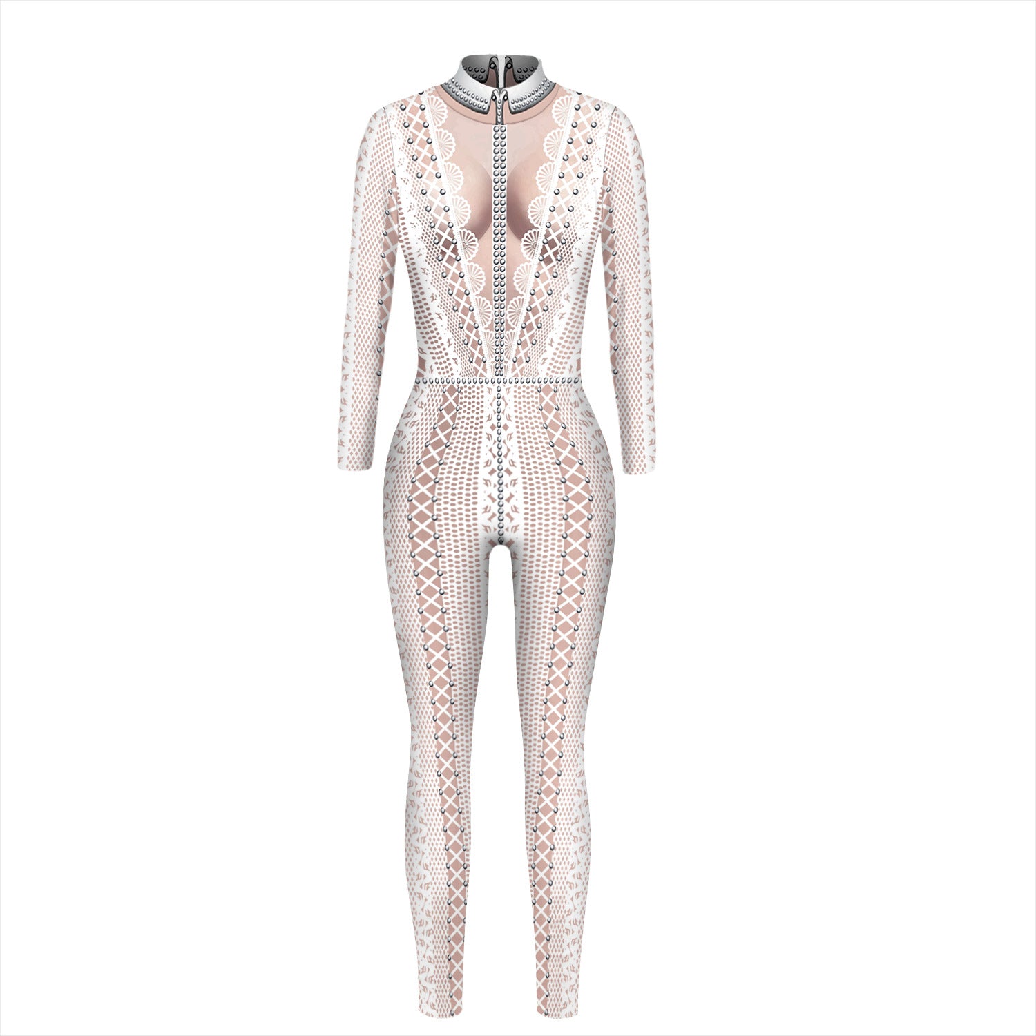 Cross-border explosion skeleton 3D digital printing Halloween cosplay costumes women's tight-fitting long-sleeved jumpsuit