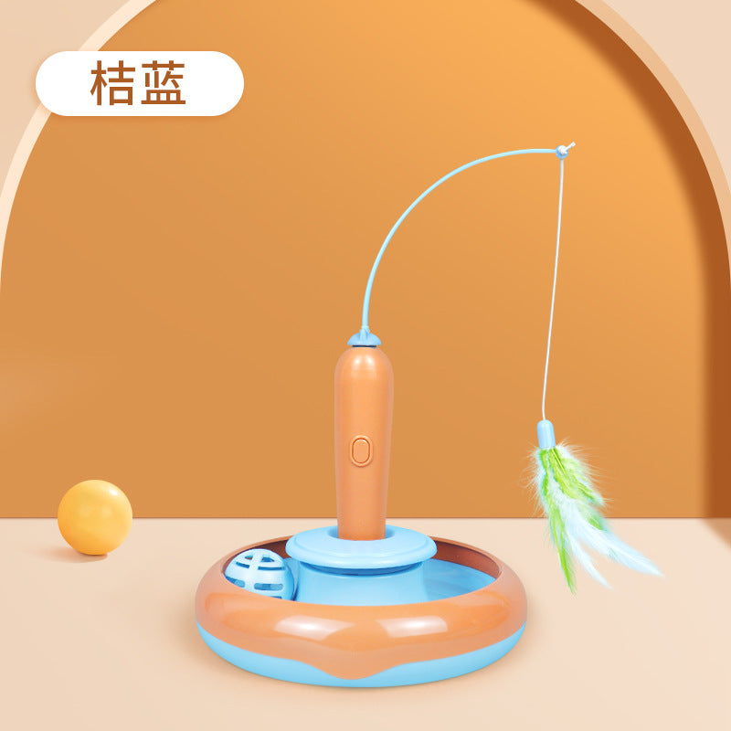Pet electric cat teaser rod feather fishing rod rotating cat turntable cat special toy self-hi play plate cat teaser ball